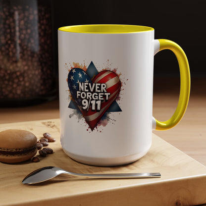 Never Forget 9/11 Heart Accent Coffee Mug – Patriotic Memorial 11/15oz