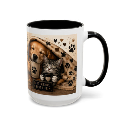 Dog and Cat Coffee Mug – "Best Friends, Best Life" Accent Tea Cup (11/15oz)