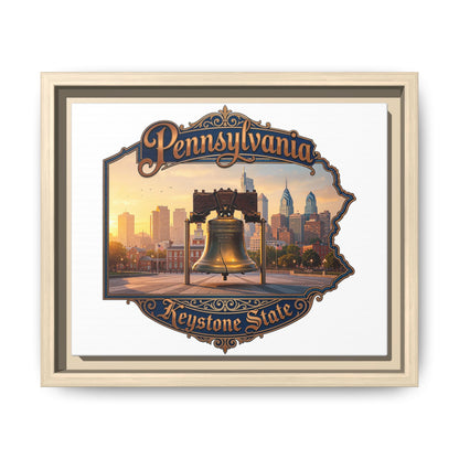Pennsylvania Keystone State Framed Canvas Wall Art — Liberty Bell & Philadelphia Skyline