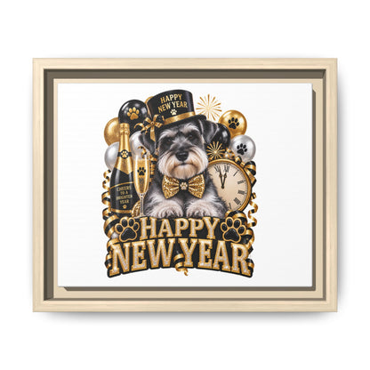 Happy New Year Schnauzer Matte Canvas Framed Art