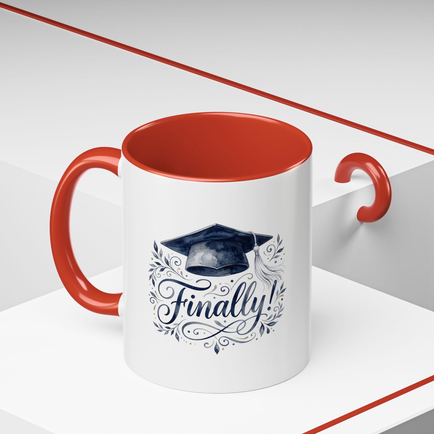 Graduation Coffee Mug — "Finally!" Cap Design (11/15oz)