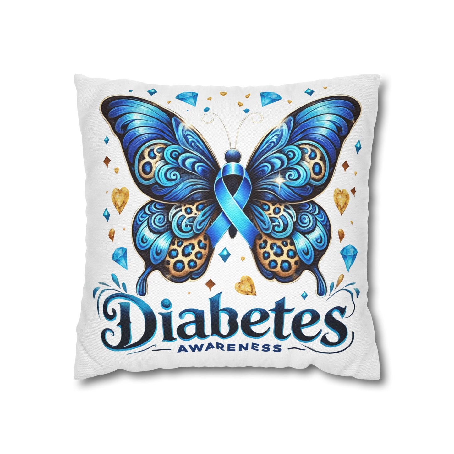 Diabetes Awareness Butterfly Pillowcase — Blue Ribbon Square Pillow