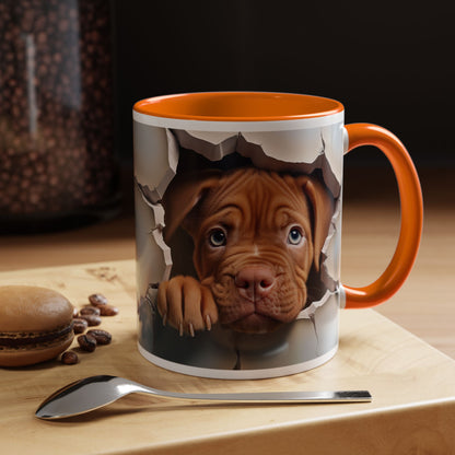 Peekaboo Puppy Accent Coffee Mug — Cute Brown Puppy Breaking Through Design (11/15oz)