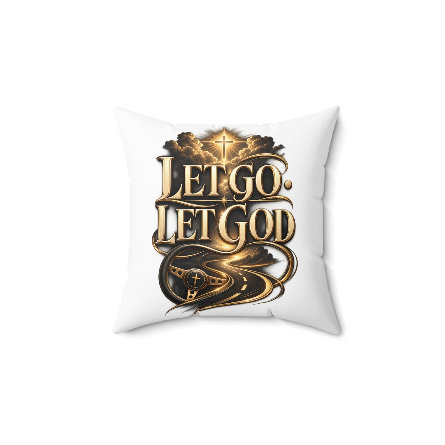 Let Go Let God Decorative Pillow — Inspirational Christian Throw Pillow with Cross & Script