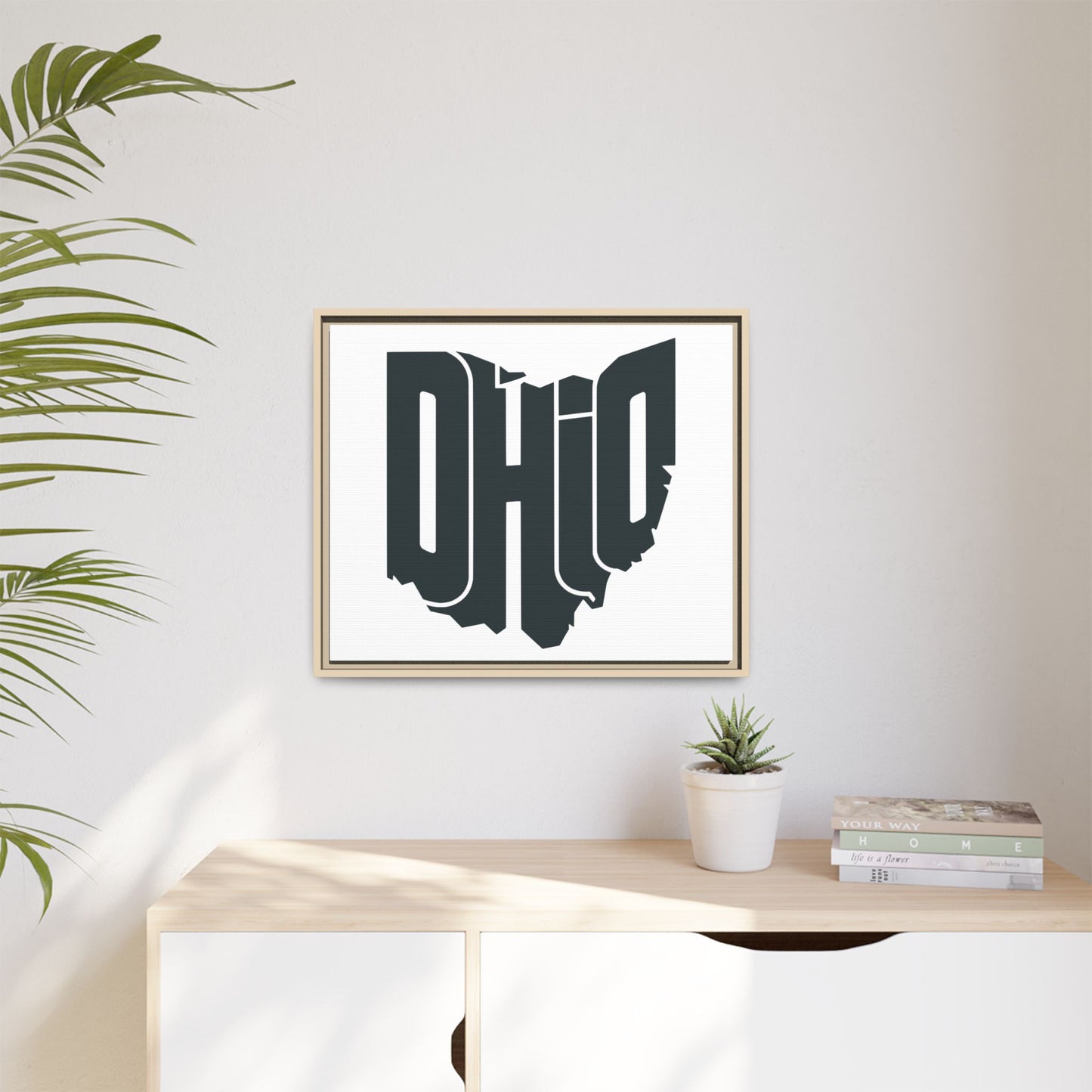Ohio State Shape Matte Canvas Wall Art — Framed Modern State Typography Print