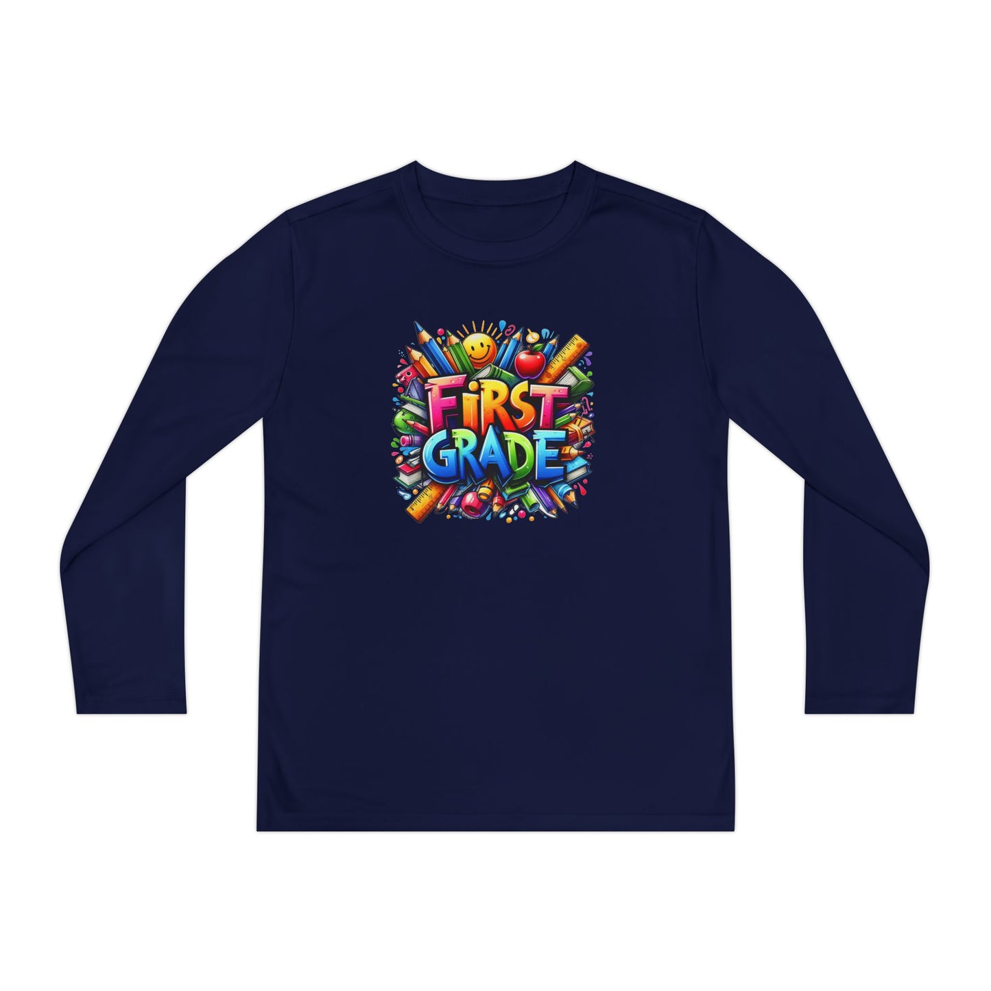 First Grade Youth Long Sleeve Tee — Colorful Back-to-School Shirt