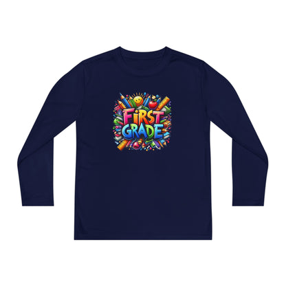 First Grade Youth Long Sleeve Tee — Colorful Back-to-School Shirt