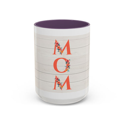 MOM Floral Accent Coffee Mug – Rustic Shiplap Mother's Day Gift (11/15 oz)
