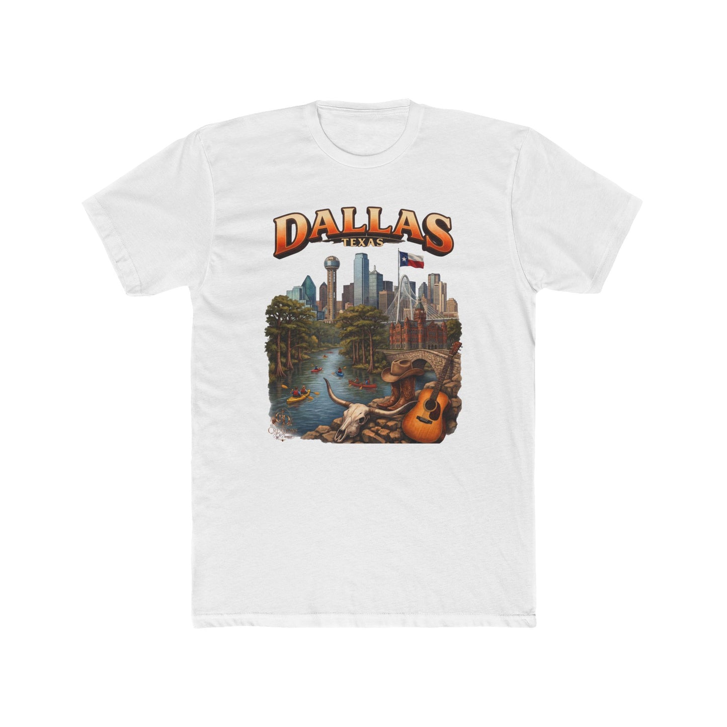 Dallas Skyline Graphic Tee — Retro Cityscape with Guitar