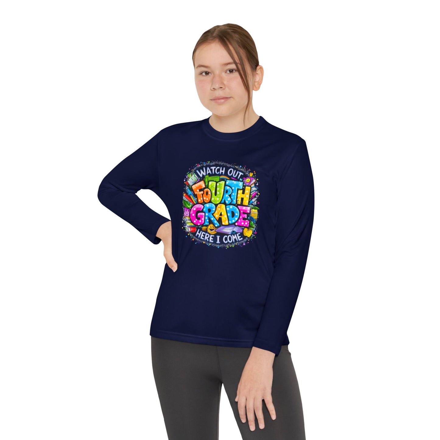 Fourth Grade Kids Long Sleeve Tee — "Watch Out Fourth Grade Here I Come"