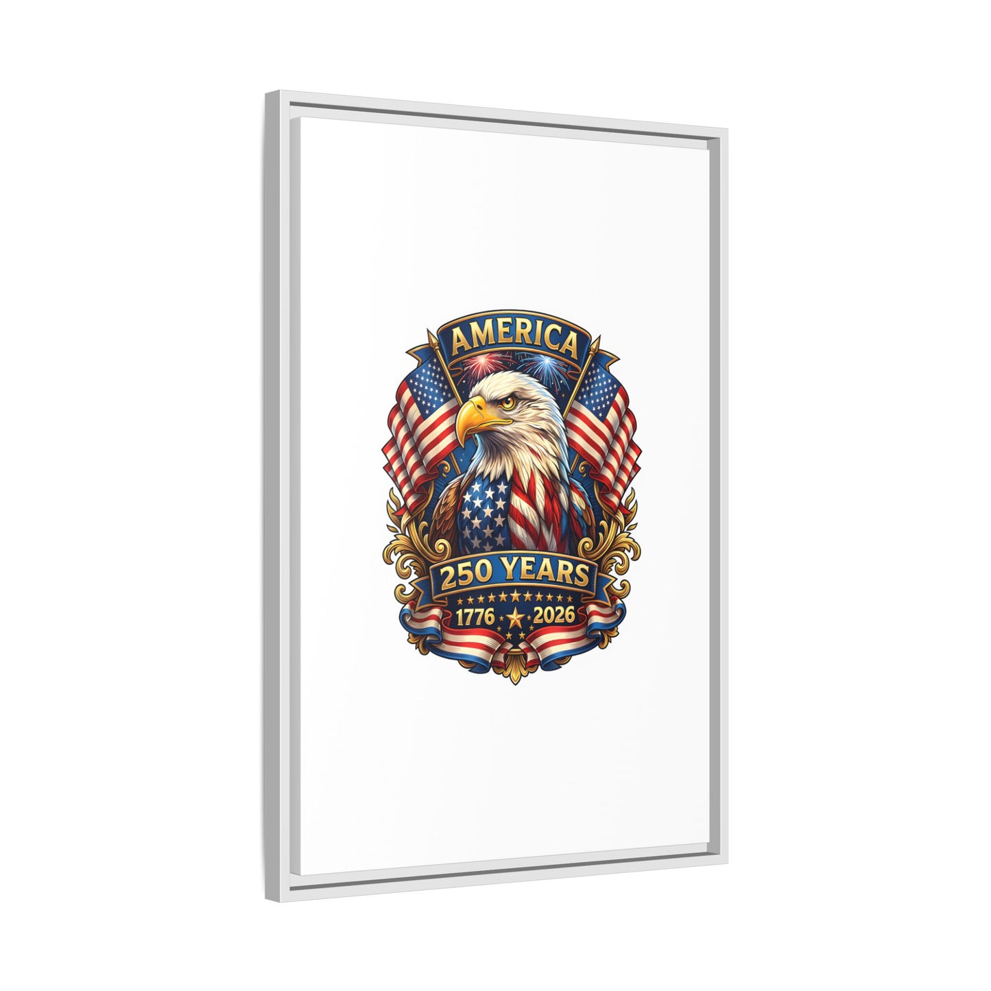 America 250th Anniversary Framed Canvas — Patriotic Bald Eagle Wall Art