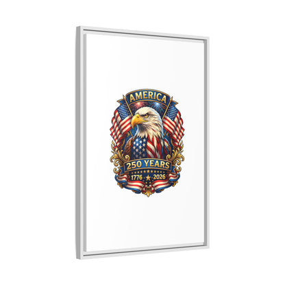 America 250th Anniversary Framed Canvas — Patriotic Bald Eagle Wall Art