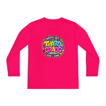 Youth Long Sleeve Tee — "Watch Out Third Grade Here I Come" Back-to-School Shirt