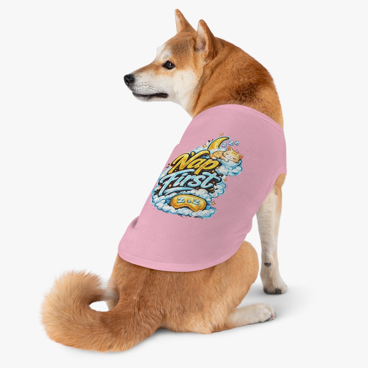 Nap First Pet Tank Top — Cute Sleeping Cat Graphic for Small Dogs & Cats