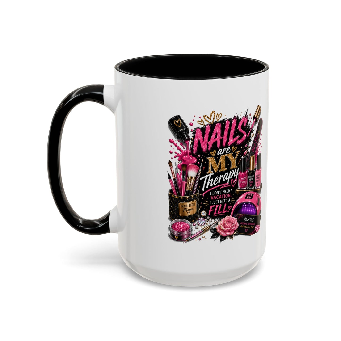 Coffee Mug — "Nails Are My Therapy" Pink Nail Tech Gift