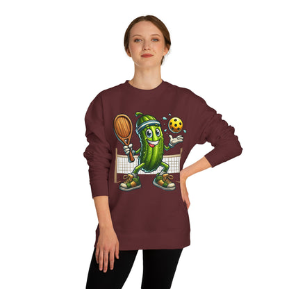 Pickle Pickleball Crewneck Sweatshirt — Cute Pickle Playing Pickleball Graphic