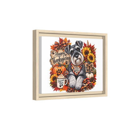 Happy Thanksgiving Schnauzer Framed Canvas — Autumn Dog Wall Art