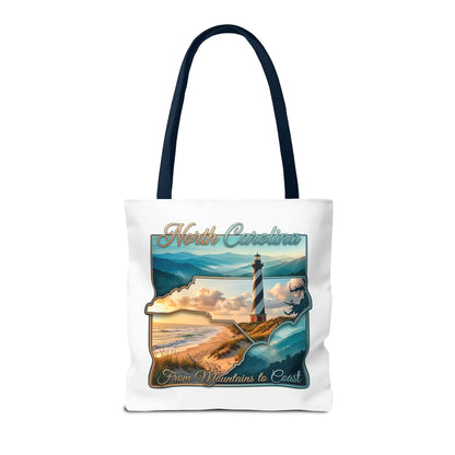 North Carolina Lighthouse Tote Bag — "From Mountains to Coast" Scenic Beach Tote
