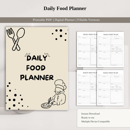 Daily Food Planner | Meal & Nutrition Tracker | Healthy Eating Planner | Food Journal | Diet & Meal Log Printable