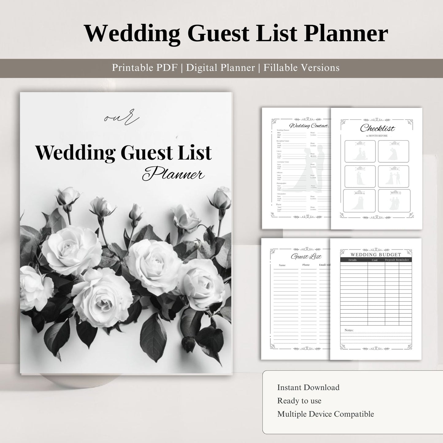 Wedding Guest List Planner Printable | RSVP Tracker | Wedding Guest Organizer | Bridal Planning Sheet | Guest List Template