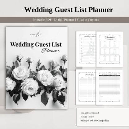 Wedding Guest List Planner Printable | RSVP Tracker | Wedding Guest Organizer | Bridal Planning Sheet | Guest List Template