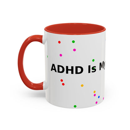 Accent Coffee Mug - "Coffee Is My Superpower" Funny Colorful Polka Dot Ceramic Mug (11/15oz)