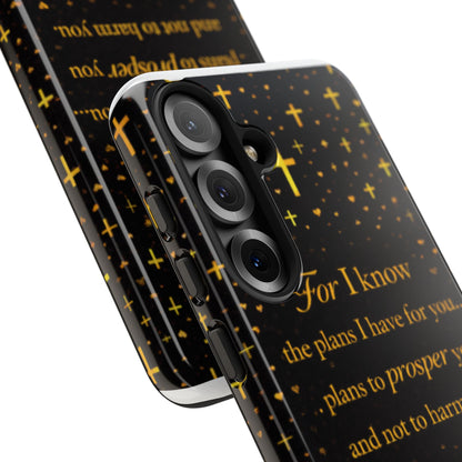 Phone Case — "For I Know" Jeremiah 29:11 Gold Cross Christian Tough Case