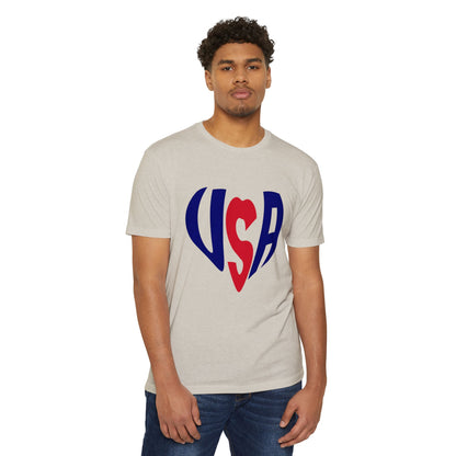 USA Heart T-Shirt — Patriotic Red & Blue Tee for 4th of July