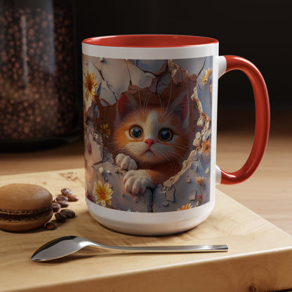 Cute Kitten Floral Coffee Mug – Peekaboo Cat Accent Mug (11/15oz)
