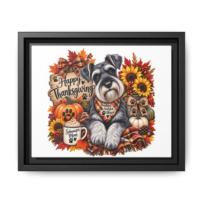 Happy Thanksgiving Schnauzer Framed Canvas — Autumn Dog Wall Art