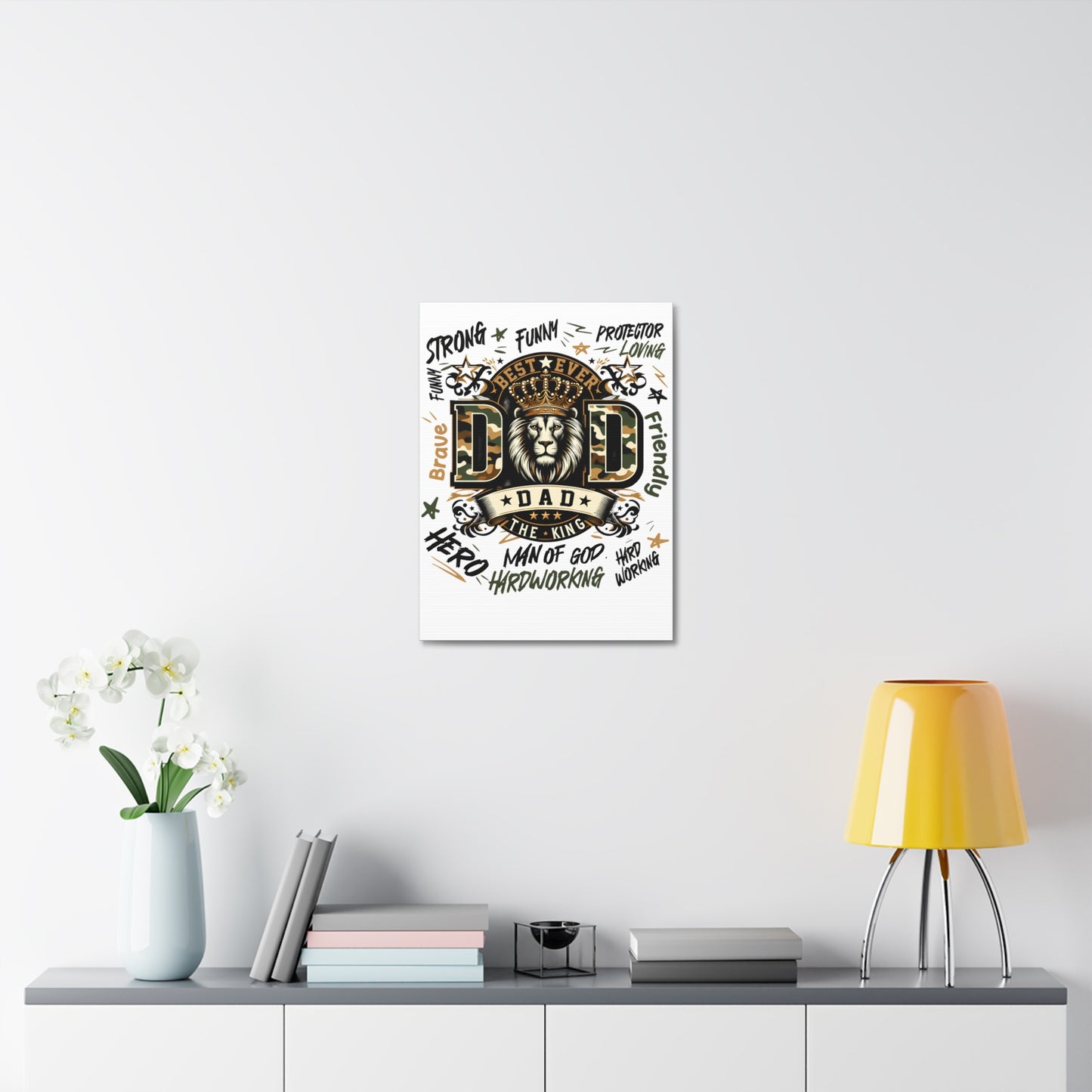 Dad The King Stretched Canvas Wall Art — 'Best Ever Dad' Lion Crown Father’s Day Gift