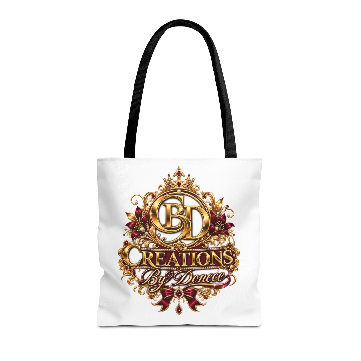 Tote Bag — Creations By Denee Ornate Gold Logo Tote (Designer Logo, Elegant Floral Crest)