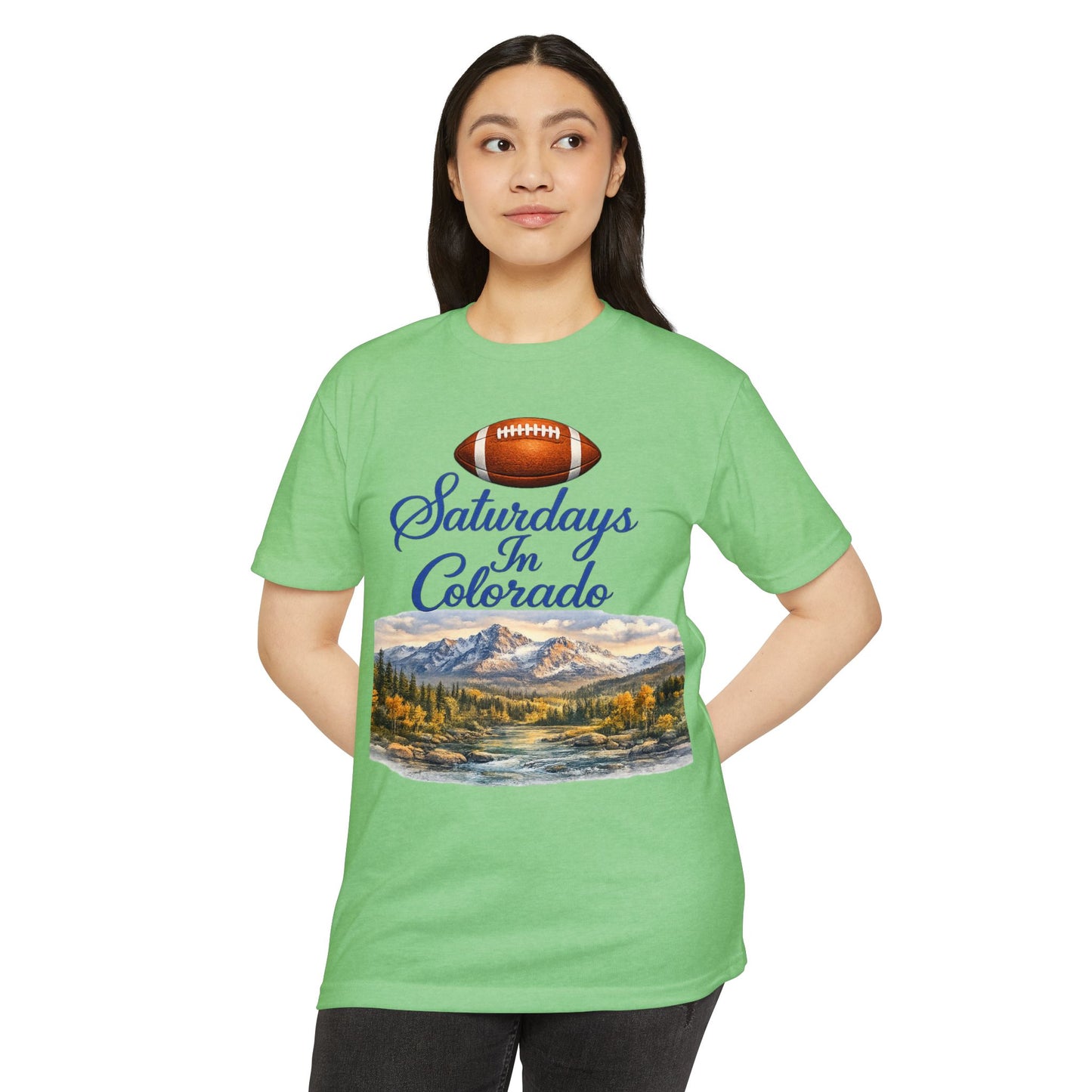 Saturdays in Colorado T-Shirt — Football & Mountain Scenic Tee
