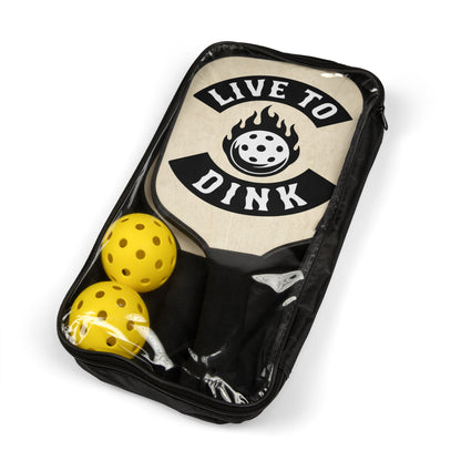 Pickleball Paddle Set — "Live to Dink" Wooden Pickleball Paddles with Balls