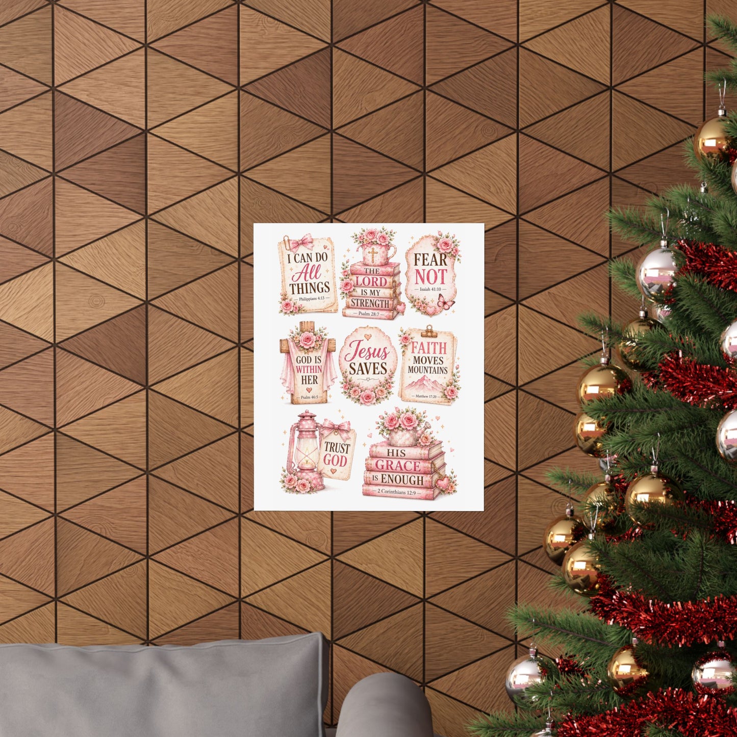 Christian Scripture Matte Poster - Floral 'Jesus Saves' & Encouraging Verses (Vertical)