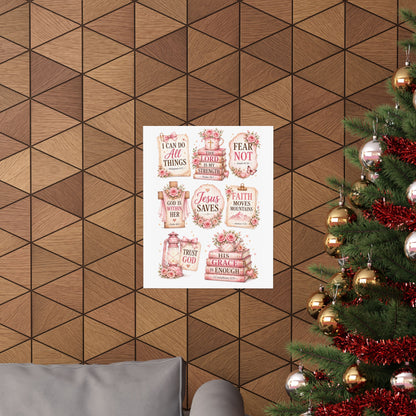 Christian Scripture Matte Poster - Floral 'Jesus Saves' & Encouraging Verses (Vertical)
