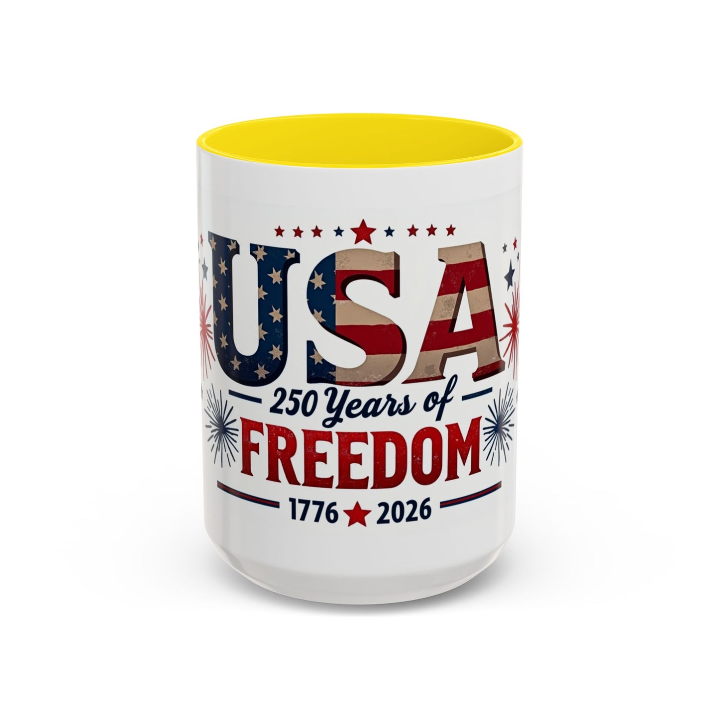 USA 250 Years of Freedom Accent Coffee Mug – 1776–2026 Patriotic Fourth of July Gift