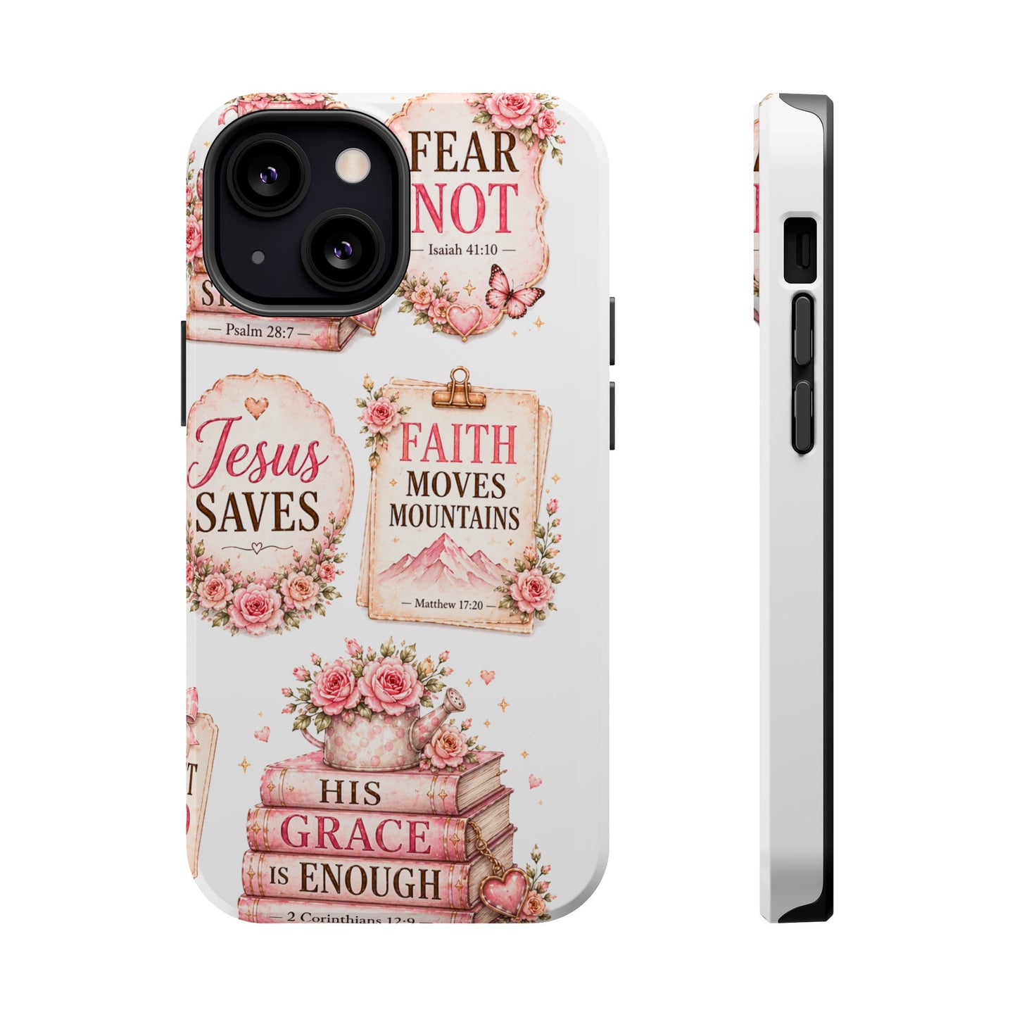 Christian Phone Case - "Fear Not, Faith Moves Mountains, Jesus Saves" Floral Magnetic Impact-Resistant Case