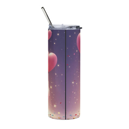 20oz Stainless Steel Tumbler — Cute Princess Kitten with Heart Balloon