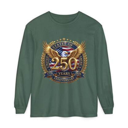 250 Years Anniversary Long Sleeve T-Shirt — USA Bicentennial 1776–2026 Eagle Emblem