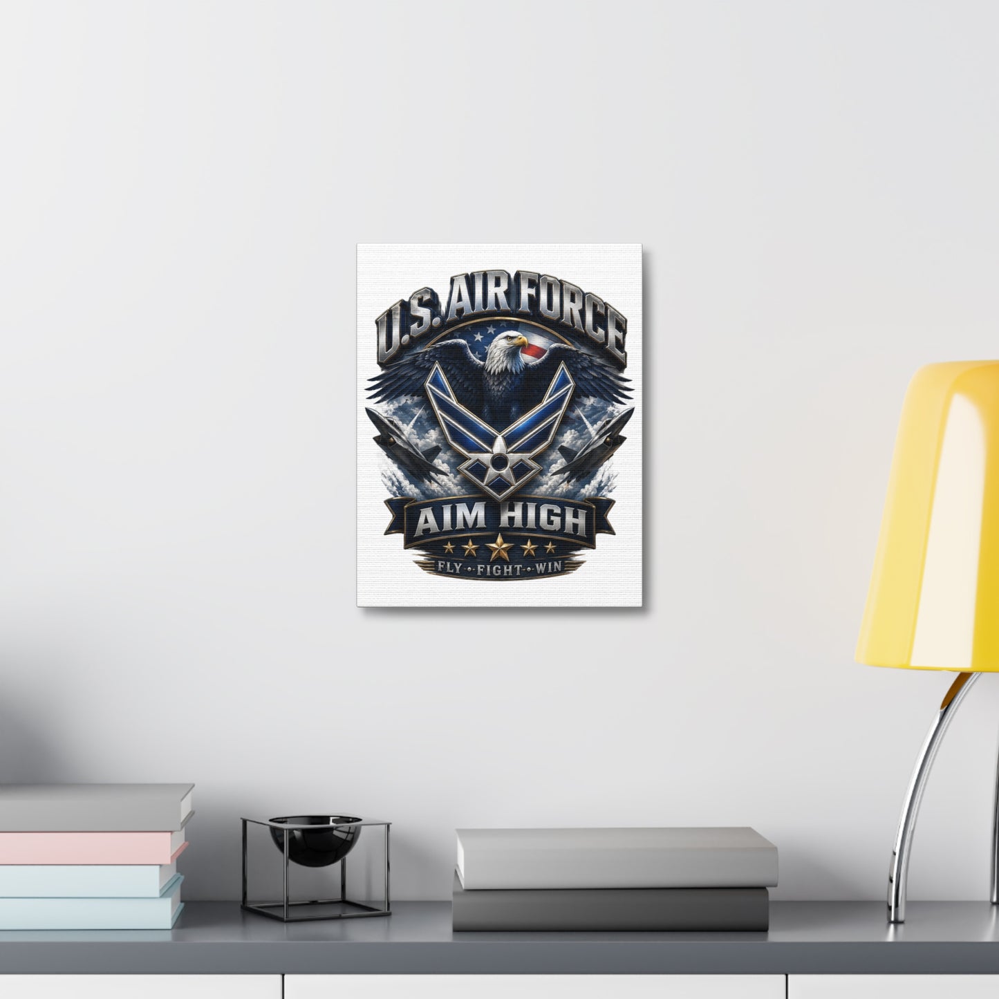 U.S. Air Force Aim High Stretched Canvas – Patriotic Eagle Military Wall Art