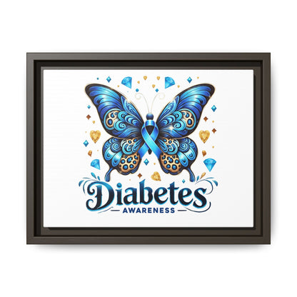 Diabetes Awareness Blue Ribbon Butterfly Matte Framed Canvas