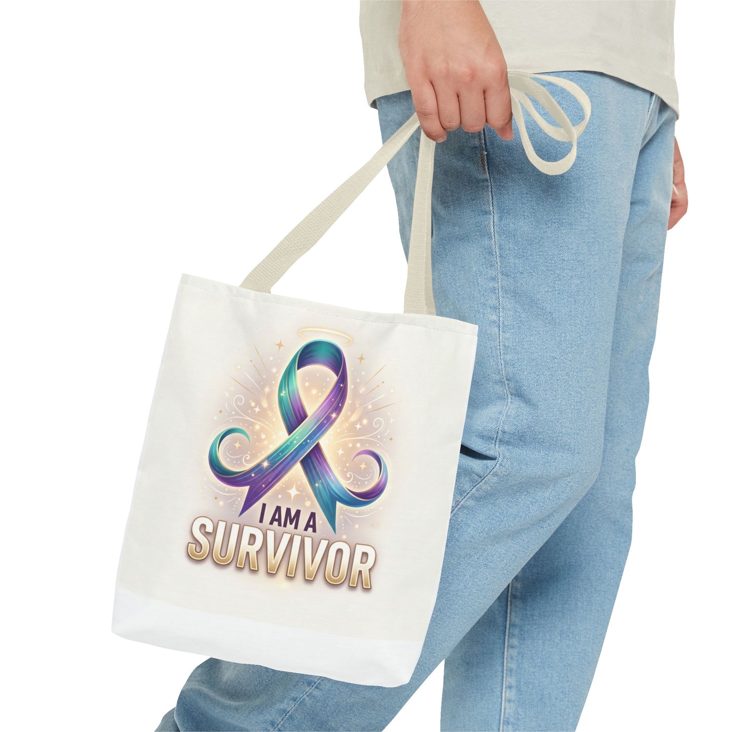 Survivor Ribbon Tote Bag - "I Am a Survivor" Awareness Reusable Shopper