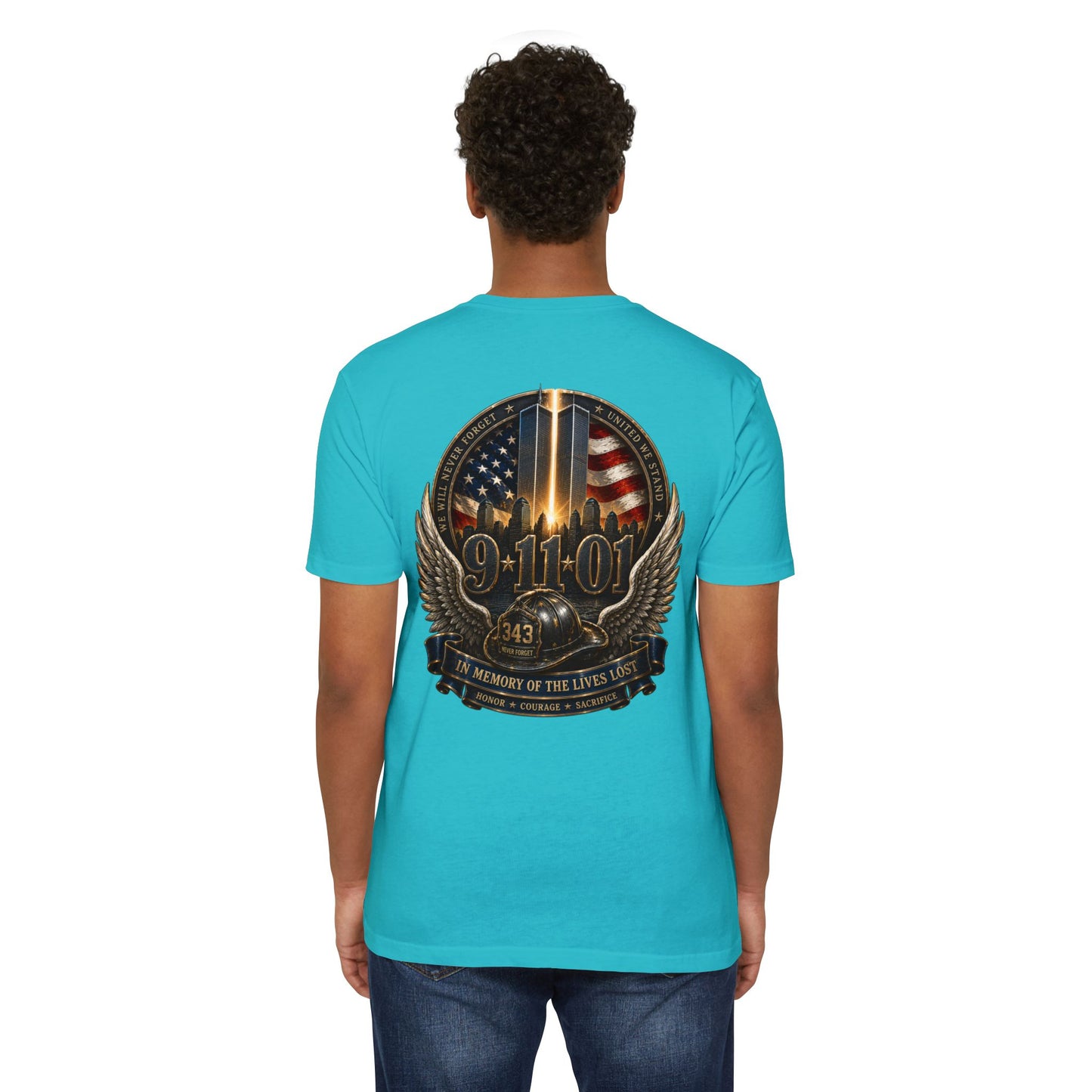 9/11 Memorial T-Shirt — In Memory of the Lives Lost Patriotic Firefighter Tribute