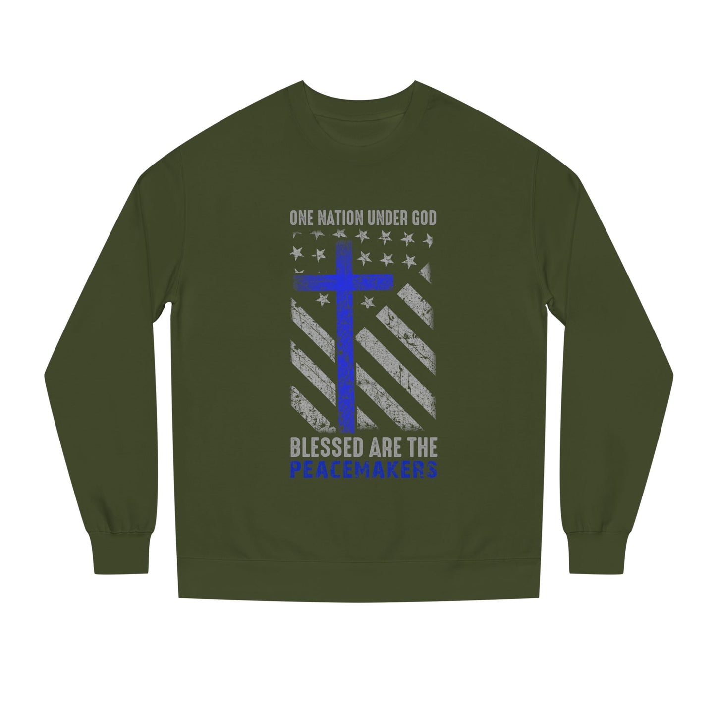 Blessed Are The Peacemakers Crewneck Sweatshirt — One Nation Under God Christian Flag Design
