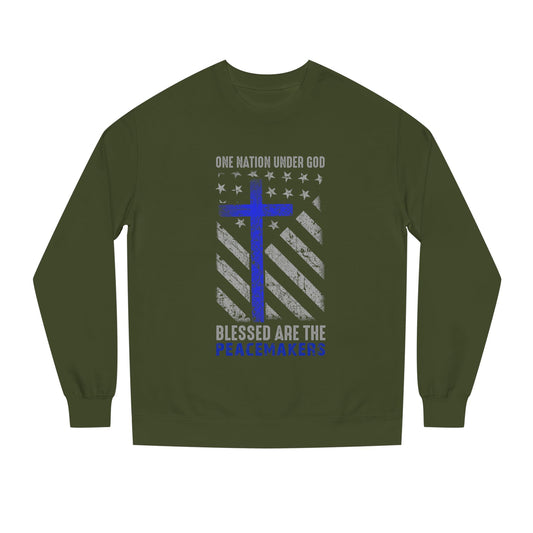 Blessed Are The Peacemakers Crewneck Sweatshirt — One Nation Under God Christian Flag Design