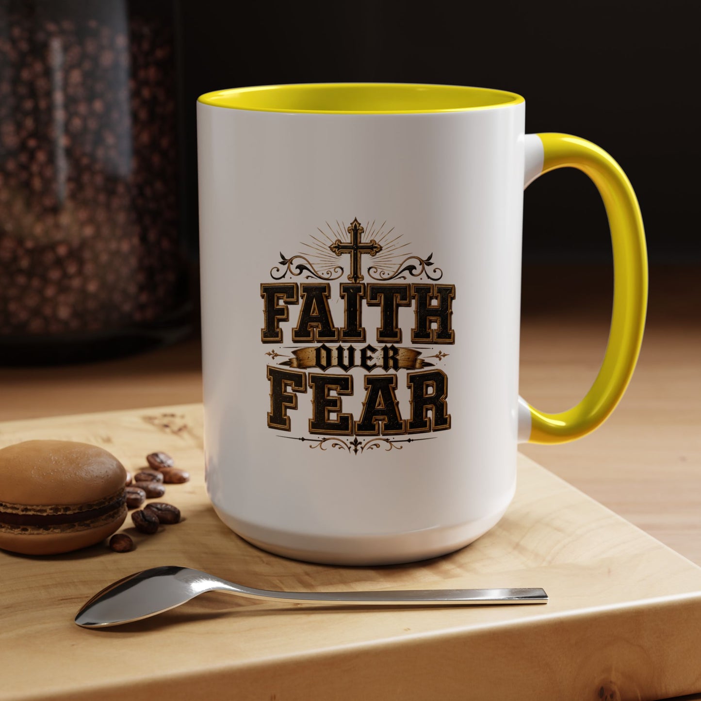 Faith Over Fear Accent Coffee Mug - Inspirational Christian Coffee Cup (11/15oz)