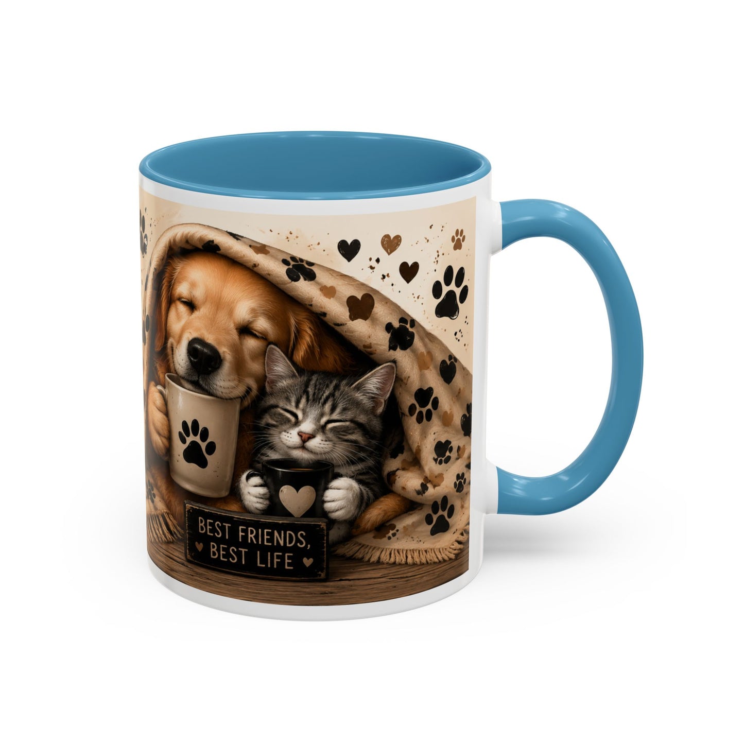 Dog and Cat Coffee Mug – "Best Friends, Best Life" Accent Tea Cup (11/15oz)