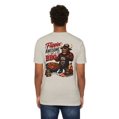 Flippin' Awesome at BBQ T-Shirt — Grill Master Bull Graphic Tee