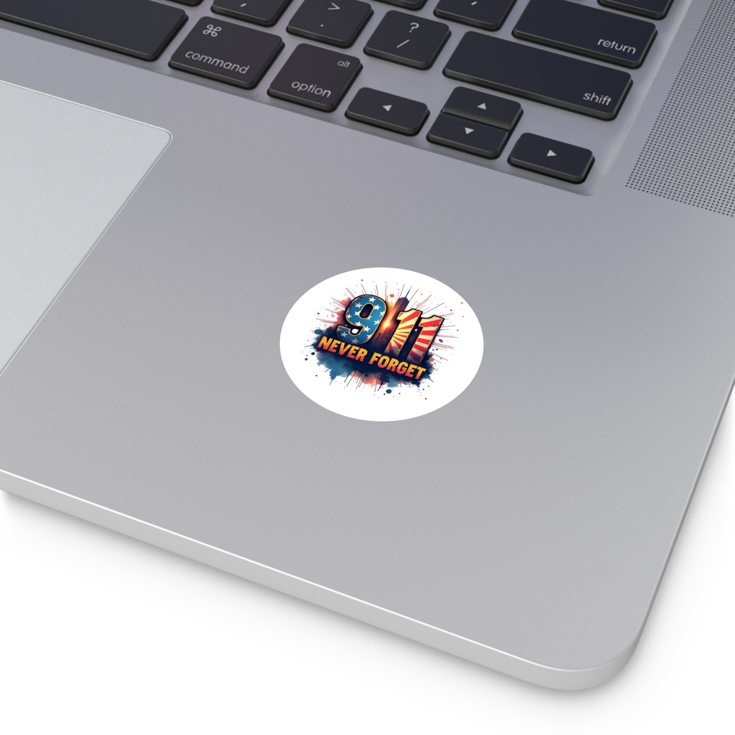 9/11 Never Forget Round Vinyl Sticker — Patriotic Memorial Decal